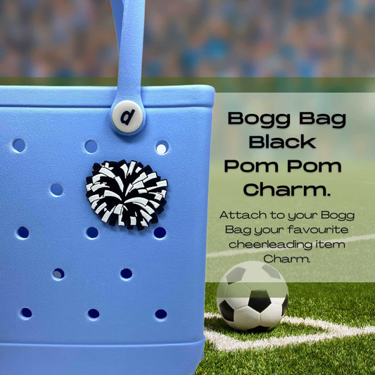 BOGLETS - Cheerleading Charm Compatible with Bogg Bags - Decorative Charm for Bogg Bags & Other Tote Bags (Black Pom Pom)