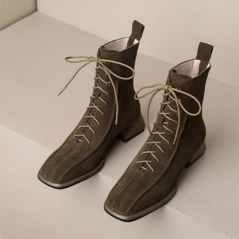 Women’s Square Toe Martin Boots – All-Match Casual Ankle Boots