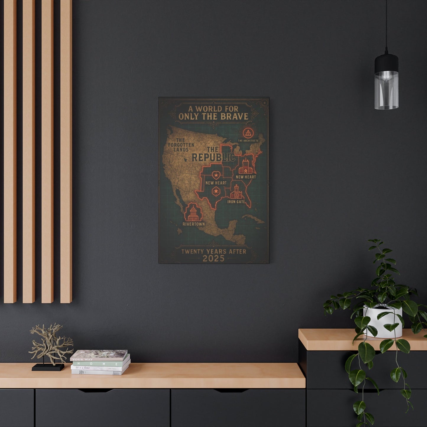 Artistic Wall Canvas Map - "A World for Only the Brave"
