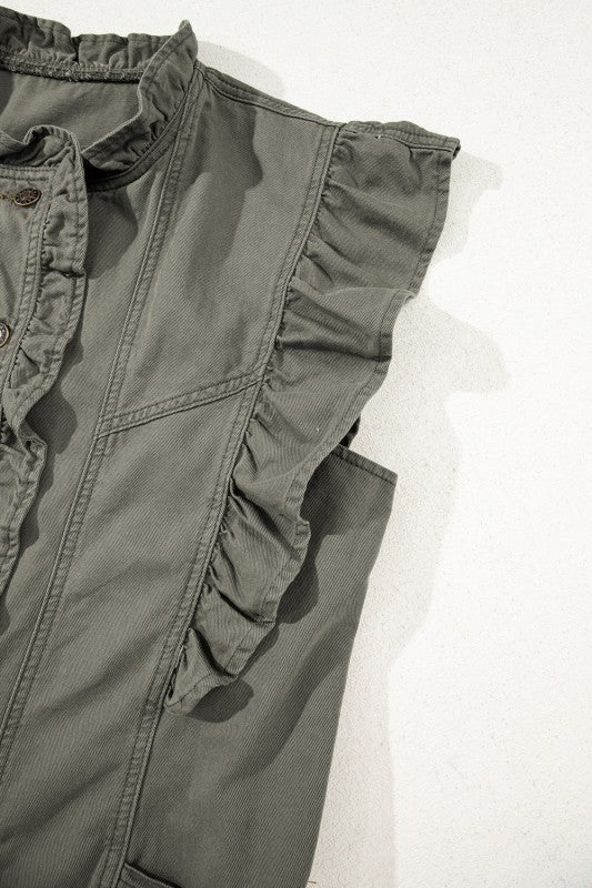 Denim Patchwork Ruffle Sleeve Jacket Vest