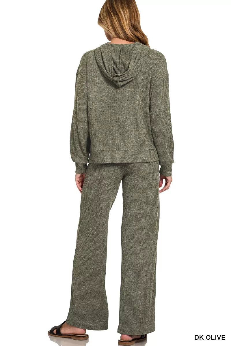 Zenana Ribbed Long Sleeve Hoodie