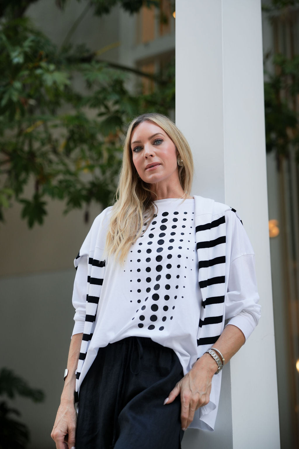 Pima Cotton Dot Dot Dot Luxury Boxy T-Shirt - White/Black