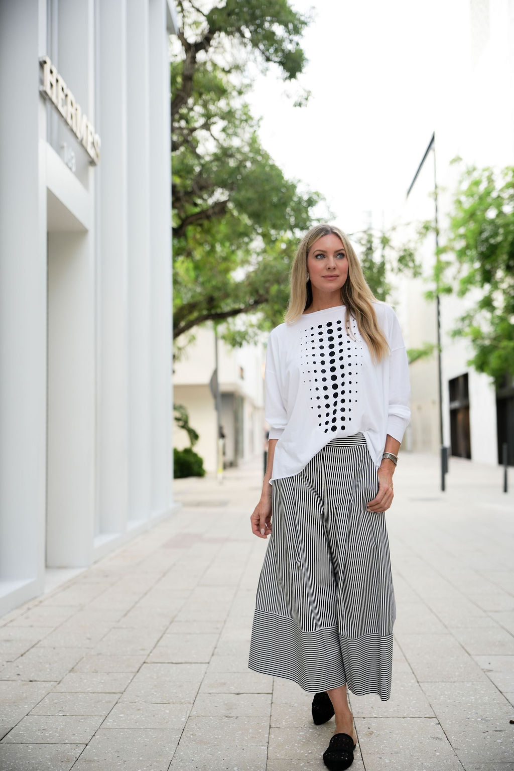 Pima Cotton Dot Dot Dot Luxury Boxy T-Shirt - White/Black