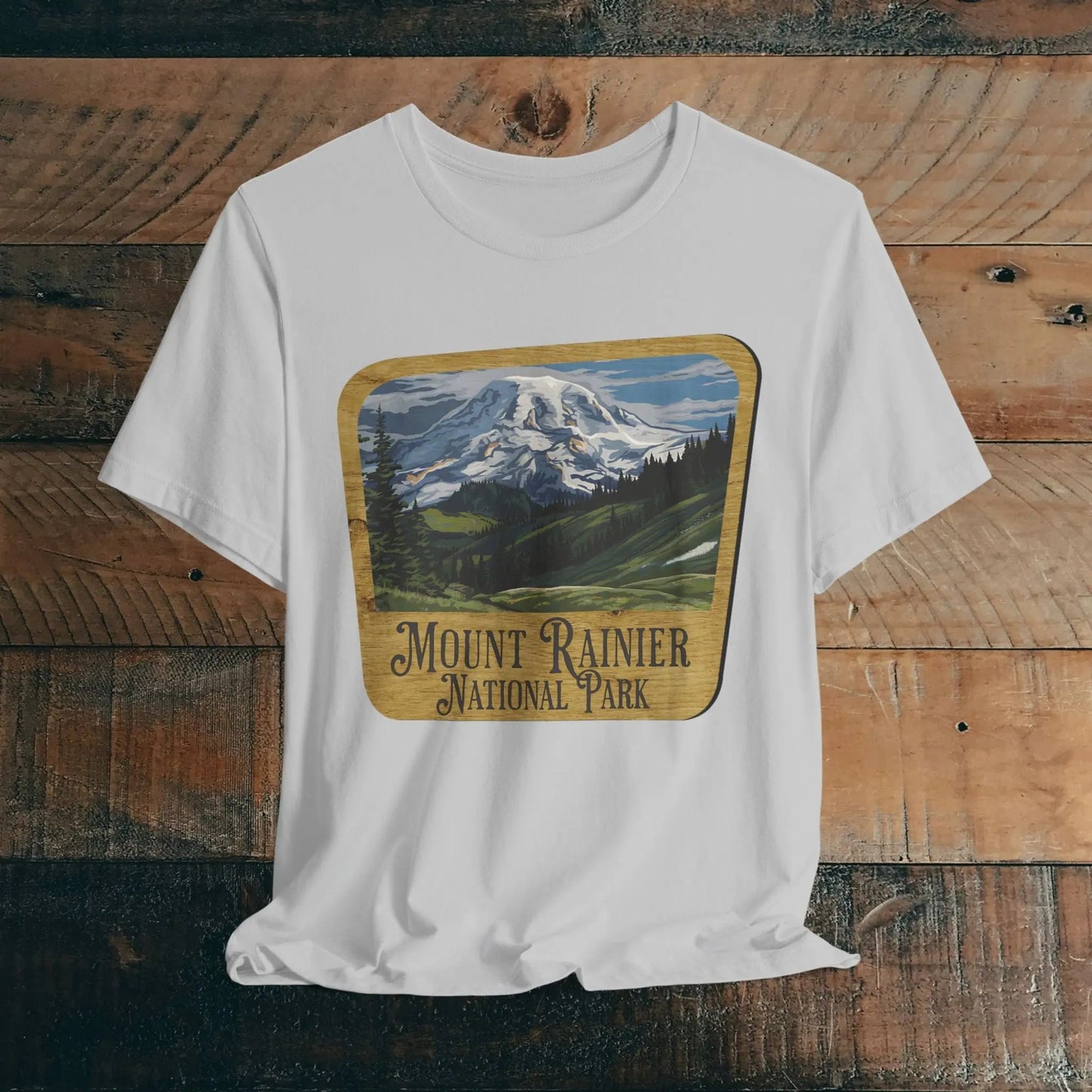 Mount Rainier National Park T-Shirt Mountain Wood Sign