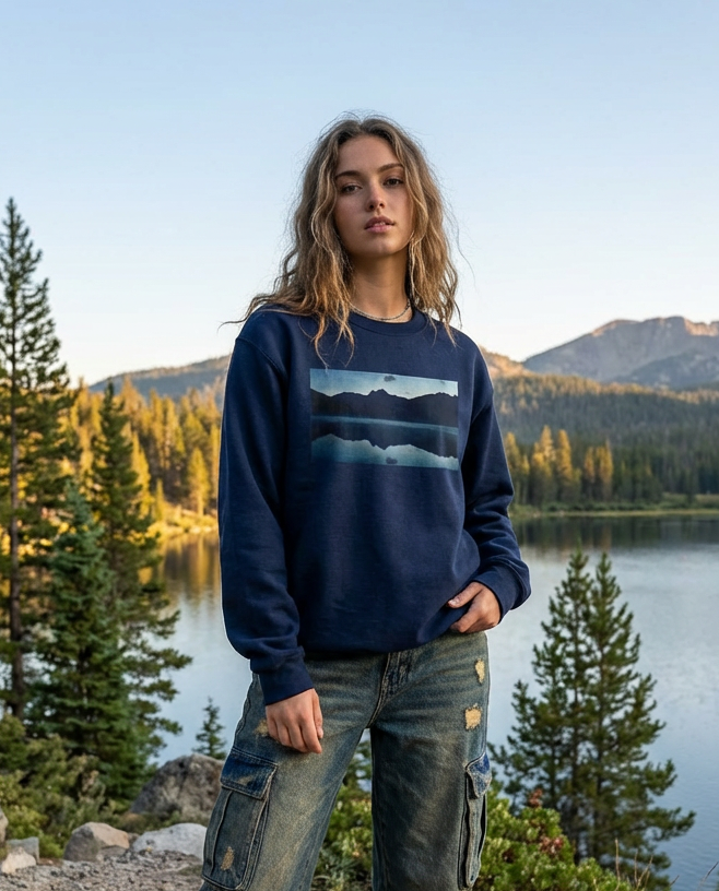 Calm Morning Sunrise, Glacier National Park, Moss Apparel, Unisex Crewneck Sweatshirt