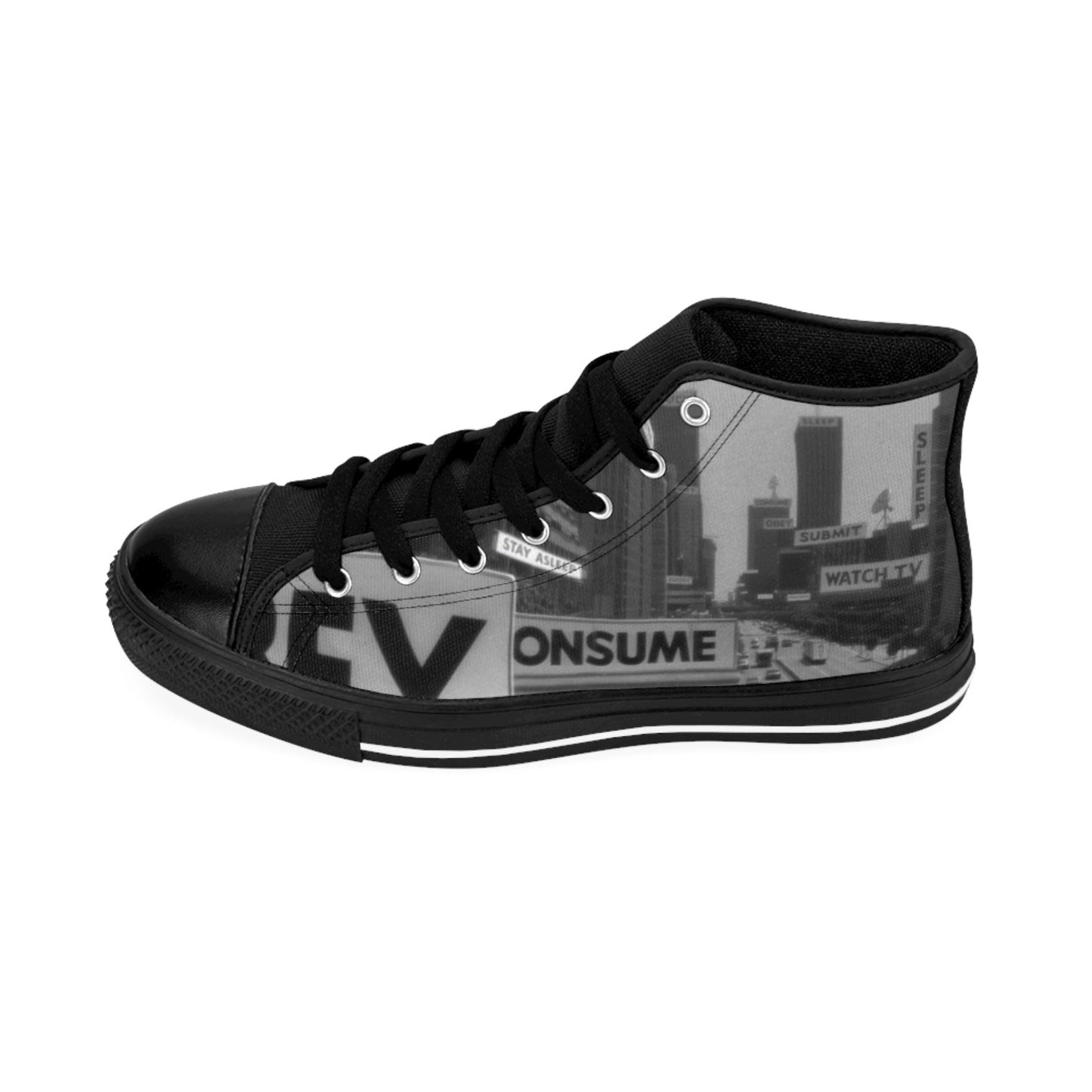 Men's Classic High-Top Sneakers - Urban Graffiti Design - "They Live"