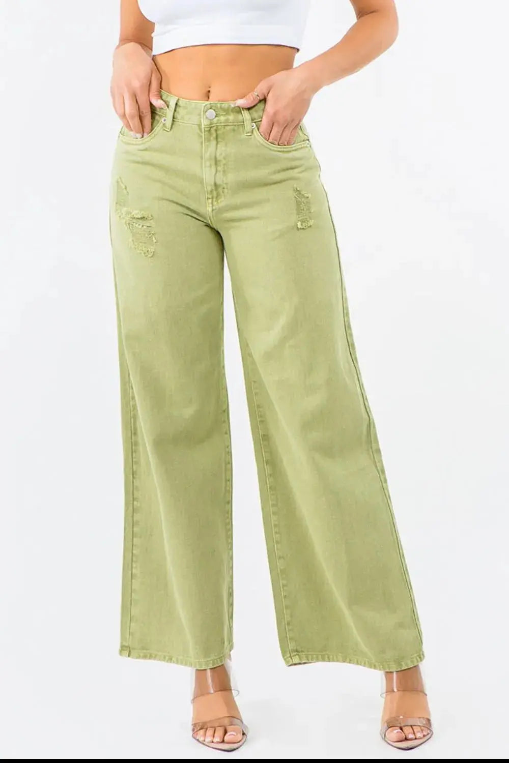 Women's Jeans Jeans - High Waist Distressed - Wide Leg