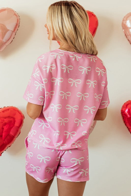 Bow Waffle Knit T-Shirt and Shorts Set