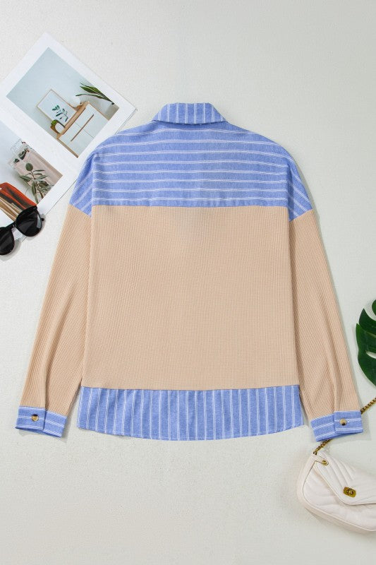 Plus Size Stripe Contrast Trim Waffle Knit Top
