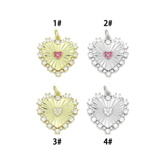 Gold Silver Radiant Heart Charm Pendant, Sku#A518