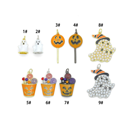 Halloween Boo Ghost Pumpkin Lollipop Candy Basket Charm Pendant, Halloween Sku#A519
