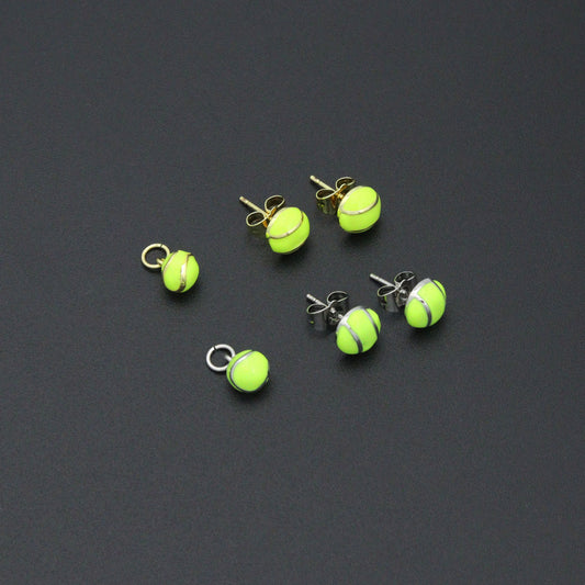 Gold Silver Tennis Ball Stud earrings, Sporty Tennis Ball Charms, Sku#A521