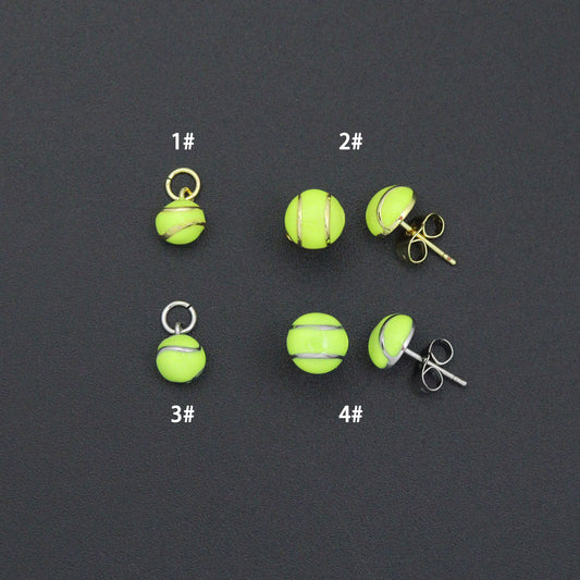 Gold Silver Tennis Ball Stud earrings, Sporty Tennis Ball Charms, Sku#A521