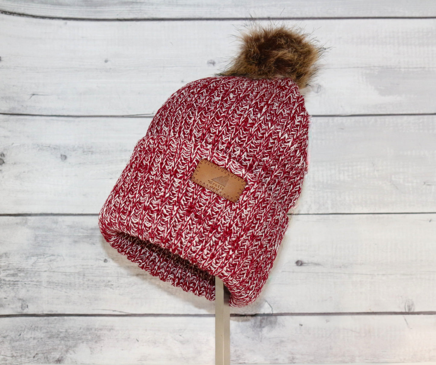 Adult Acrylic Ribbed Cuff with Pom Hat