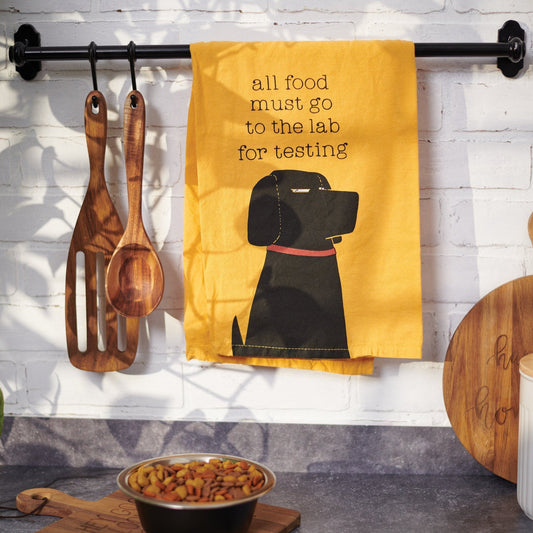 All Food Must Go To The Lab For Testing Dog Dish Cloth Towel | Black Lab, Labrador Retriever Pun