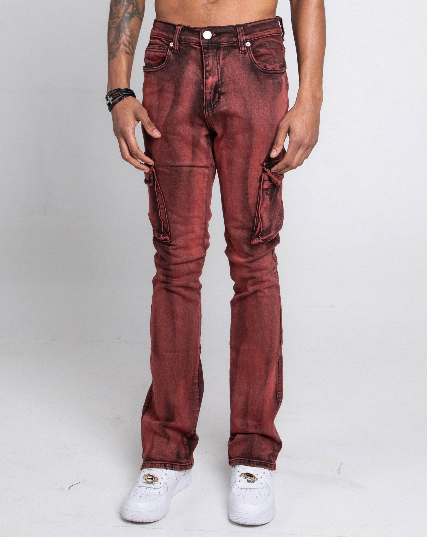 AJ29SK GREY/WHITE WASH STACKED CARGO JEANS