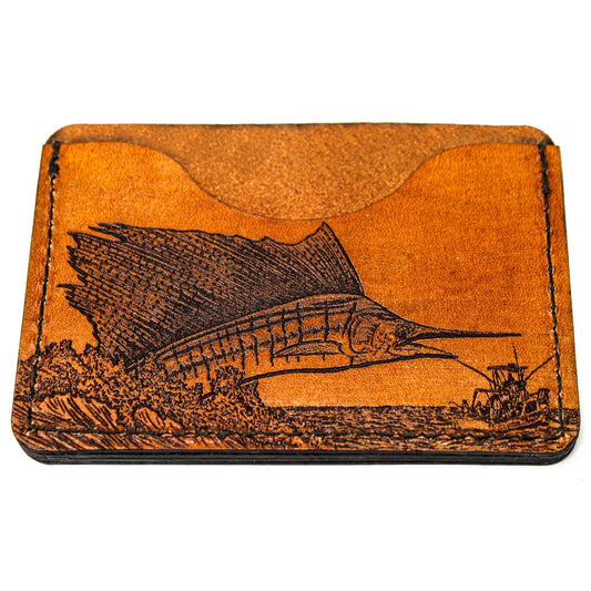 Handcrafted Sailfish Story Leather Card Wallet - Made to Order in USA