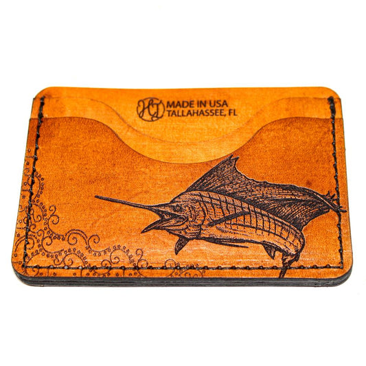 Handcrafted Sailfish Story Leather Card Wallet - Made to Order in USA
