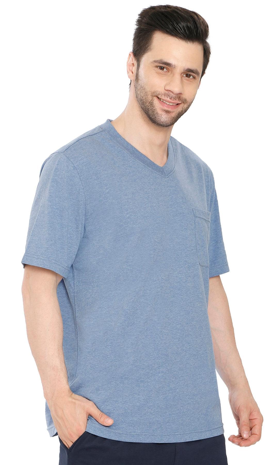 Men’s Heavyweight Short Sleeve V-Neck T-Shirt – Relaxed Fit Cotton Blend with Pocket
