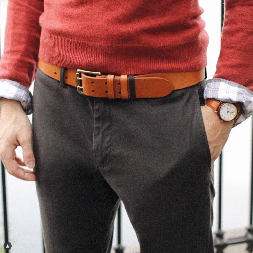 Black Leather Double Prong Jean Belt | 1.5" Width