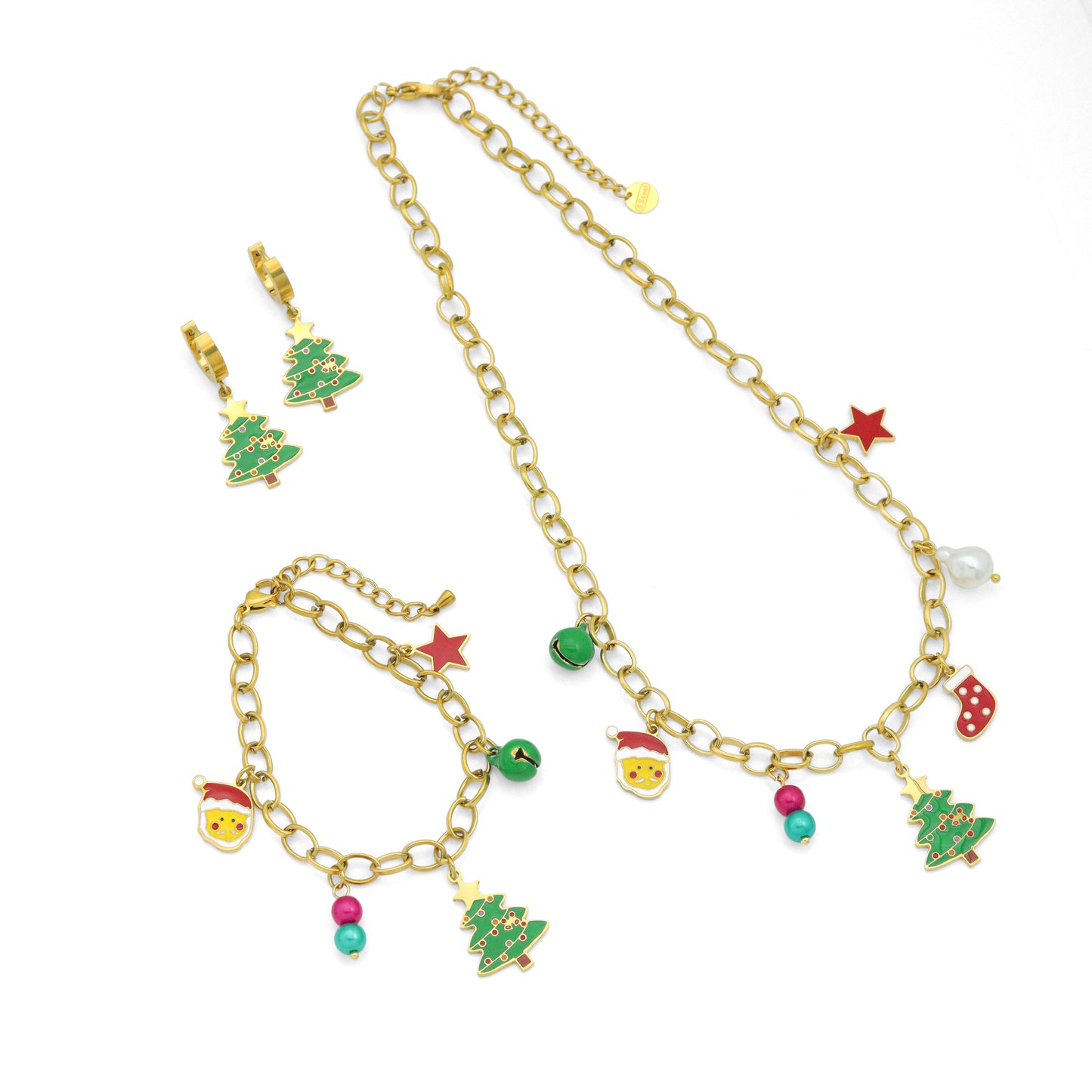 Colorful Enamel Christmas Pendant Link Chain necklace Bracelet Earring, Sku#BXG25