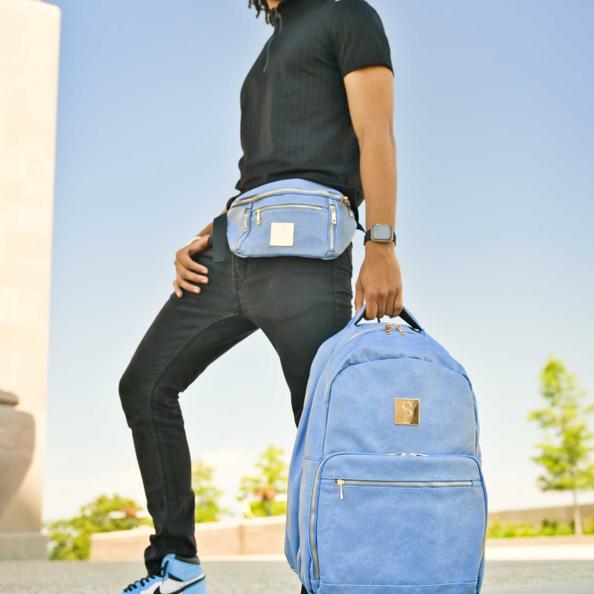 Baby Blue Leather Sling Bag
