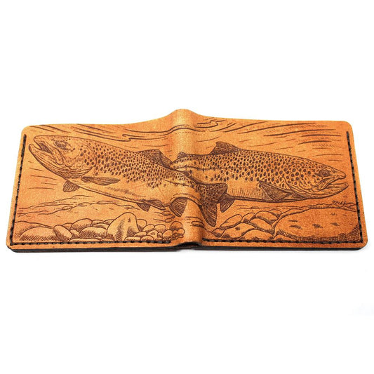 Handcrafted Brown Trout Leather Bill Fold Wallet - Made to Order in USA