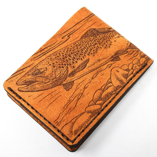 Handcrafted Brown Trout Leather Bill Fold Wallet - Made to Order in USA