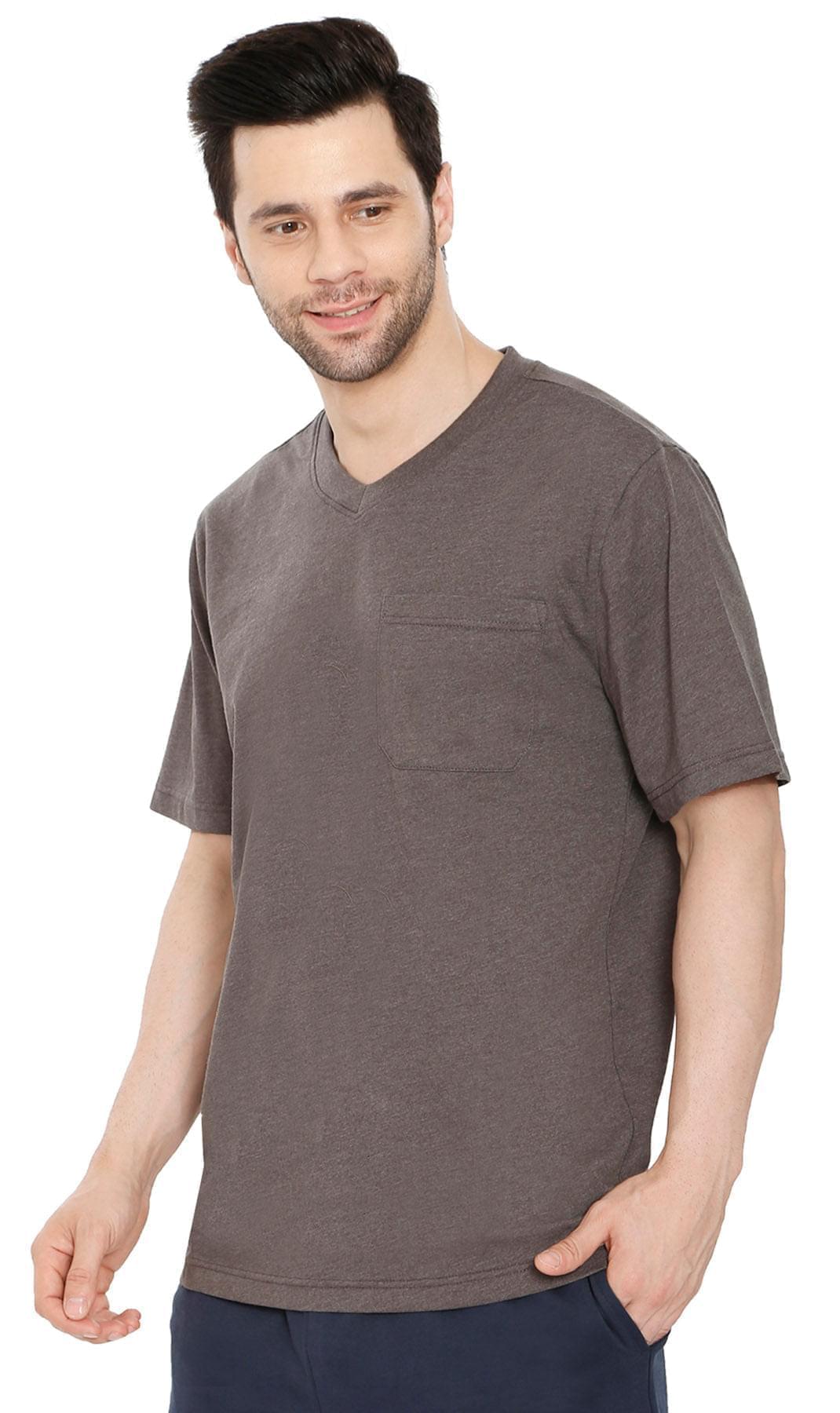 Men’s Heavyweight Short Sleeve V-Neck T-Shirt – Relaxed Fit Cotton Blend with Pocket