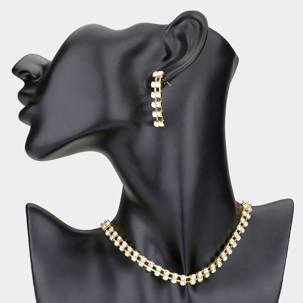 2-Row rhinestone choker necklace