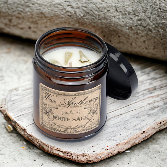 6 oz Botanical Candle in Amber Glass Jar - White Sage