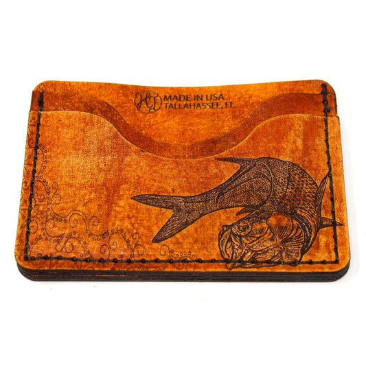 Handcrafted Twisting Tarpon Leather Card Wallet - Made to Order in USA