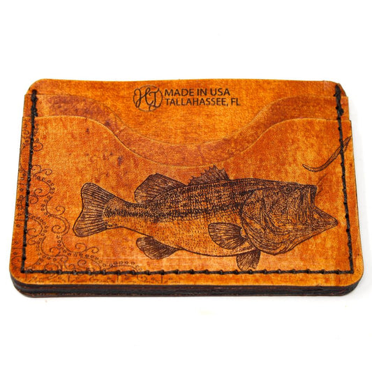 Handcrafted Largemouth Bass Leather Card Wallet - Made to Order in USA