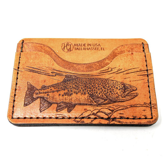 Handcrafted Brown Trout Leather Card Wallet - Made to Order in USA