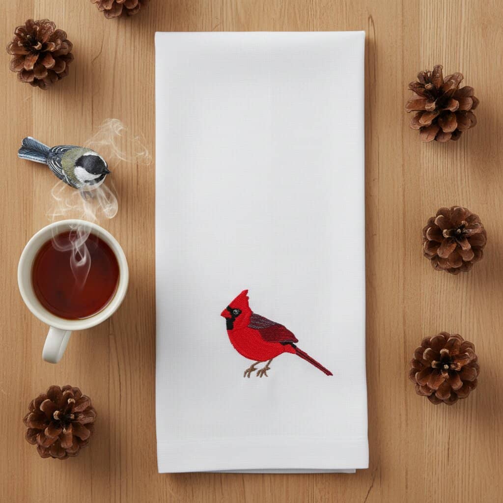 100% Cotton Tea Towels with Bird Embroidery - Kitchen Towels