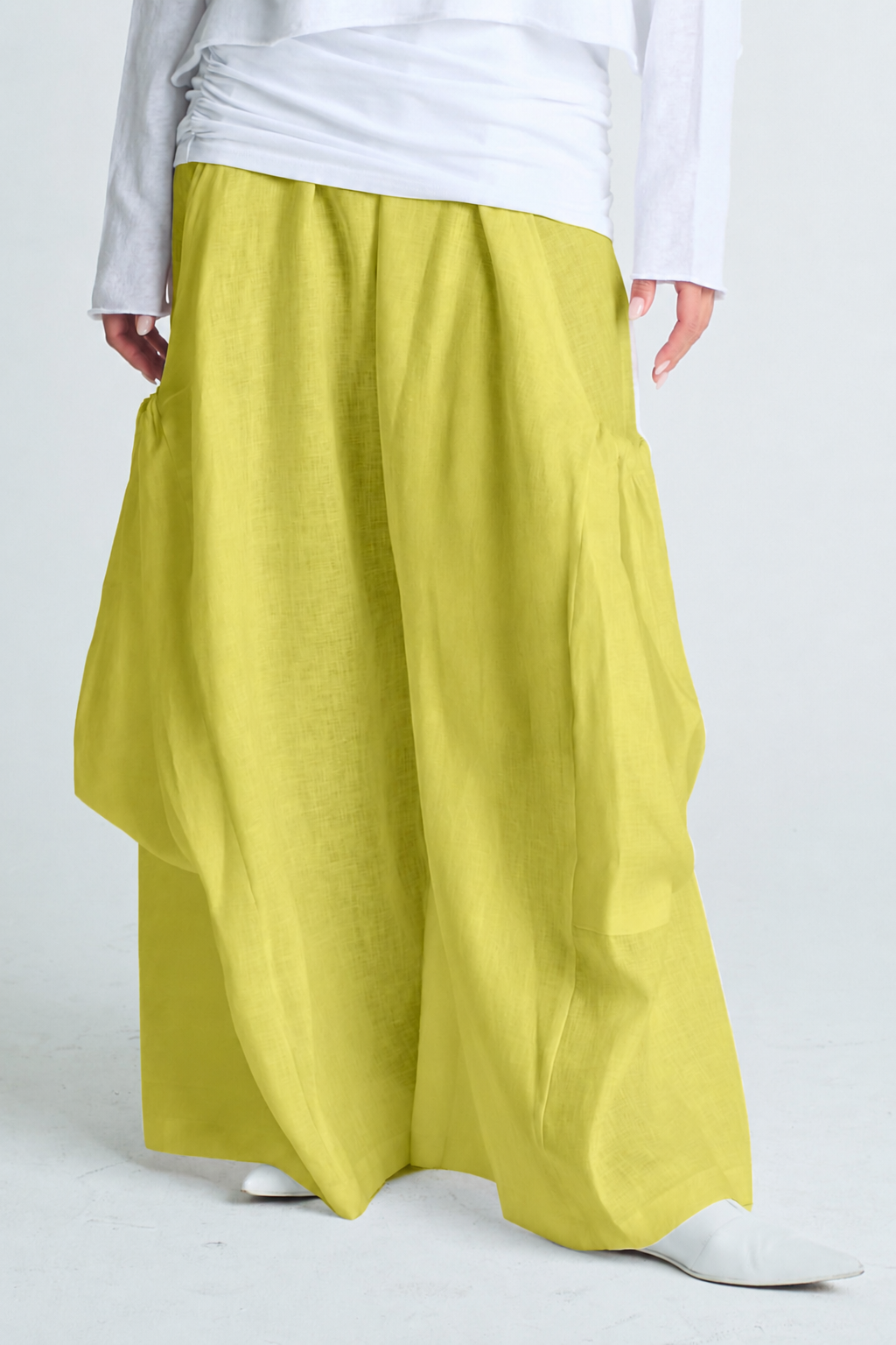 Linen Big Pocket Pants - Lime