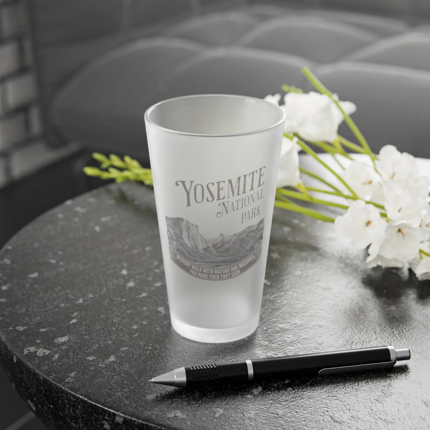 Yosemite Valley John Muir Frosted Pint Glass 16oz