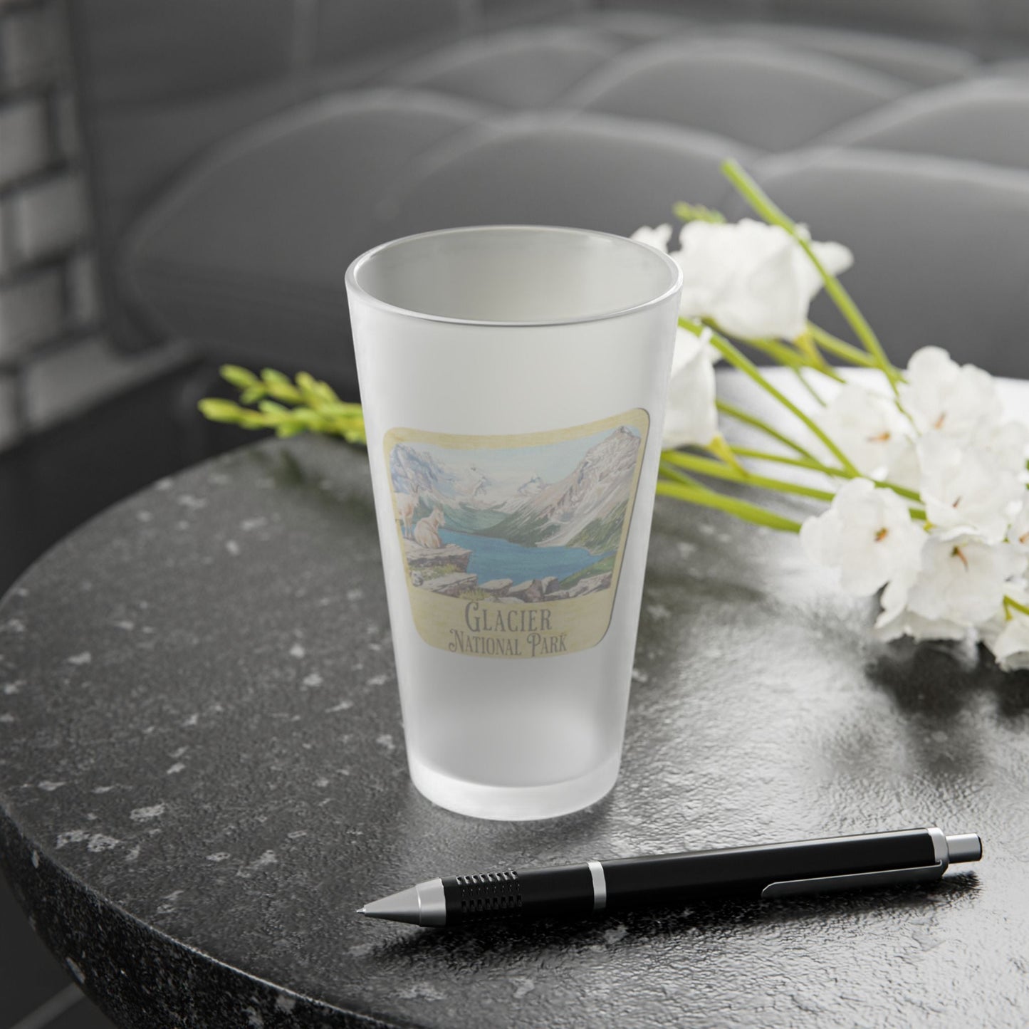 Glacier National Park Frosted Pint Glass Sign