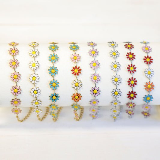 DAINTY DAISY - Flower Chain Accent Bracelet - Adjustable