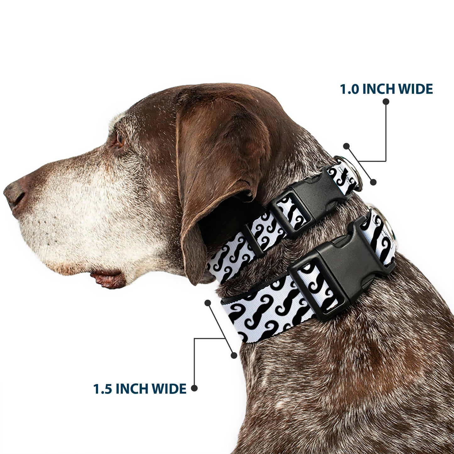 Plastic Clip Collar - Diagonal Handlebar Mustaches White/Black