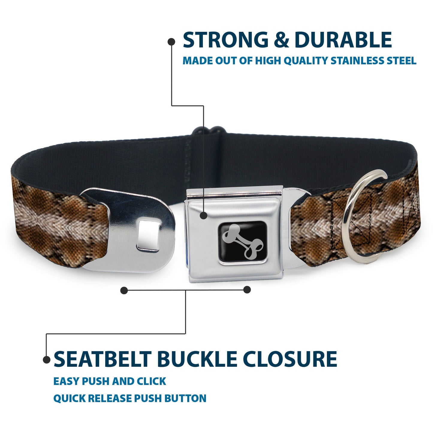 Dog Bone Seatbelt Buckle Collar - Snake Skin 2