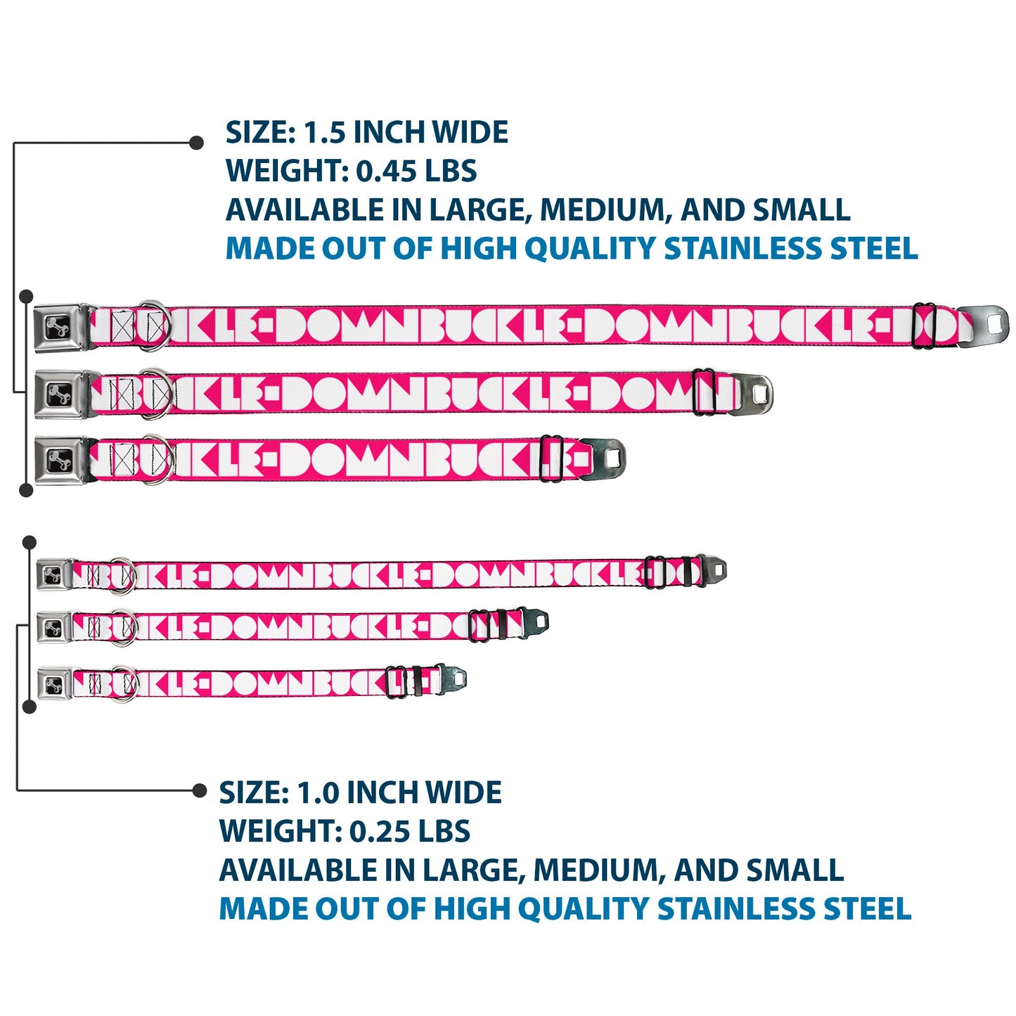 Dog Bone Seatbelt Buckle Collar - BUCKLE-DOWN Shapes Hot Pink/White