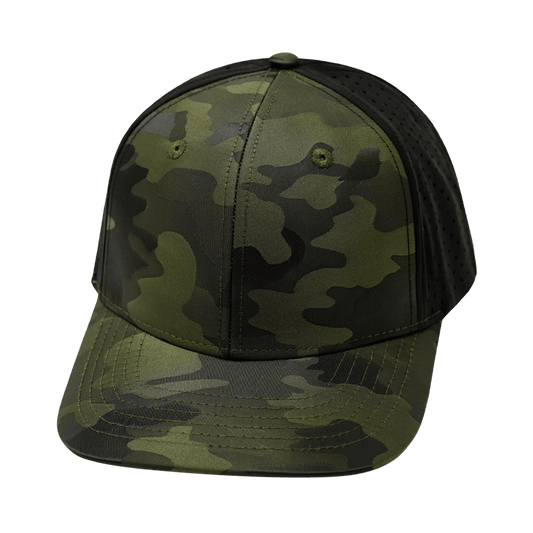 Blank - 6 Panel  - Green Camo / Black (Unisex) - Laser Mesh