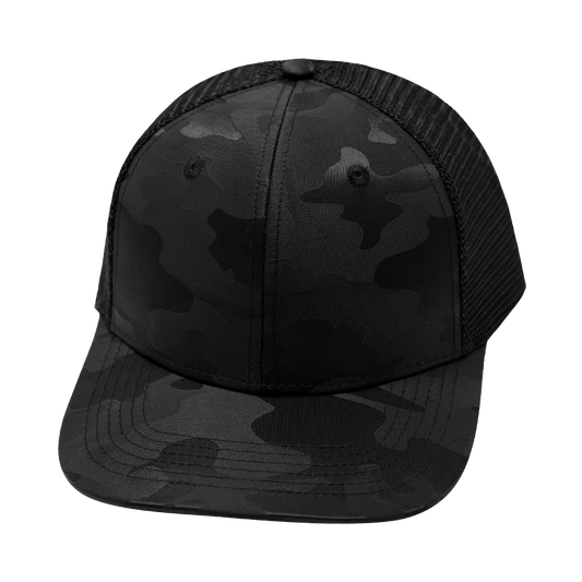 Blank - 6 Panel  - Black Camo / Black (Unisex) Trucker Mesh
