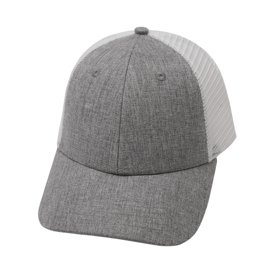 Blank - 6 Panel  - Shallow Fit - Gray /  White (Unisex) Trucker Mesh