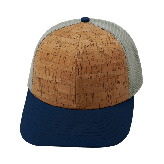 Blank - 6 Panel  - Cork - Navy / Gray (Unisex) - Trucker Mesh