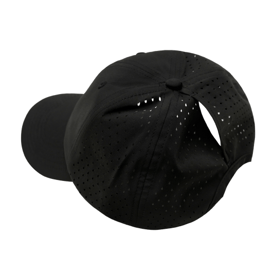 Blank - 6 Panel - Unstructured - Relaxed Fit - Pony Tail - Black (Unisex) - Laser Mesh