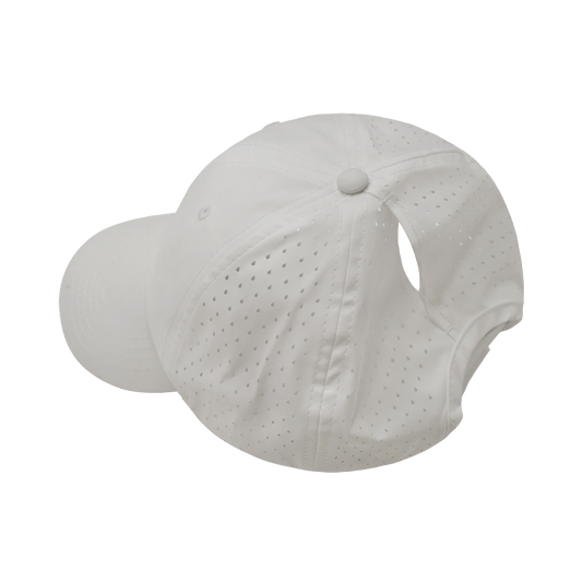 Blank - 6 Panel - Unstructured - Relaxed Fit - Pony Tail - White (Unisex) - Laser Mesh