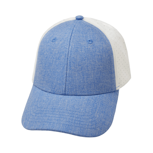Blank - 6 Panel  - Shallow Fit - Pony Tail - Light Blue / White (Unisex) - Laser Mesh