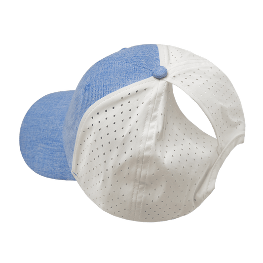 Blank - 6 Panel  - Shallow Fit - Pony Tail - Light Blue / White (Unisex) - Laser Mesh